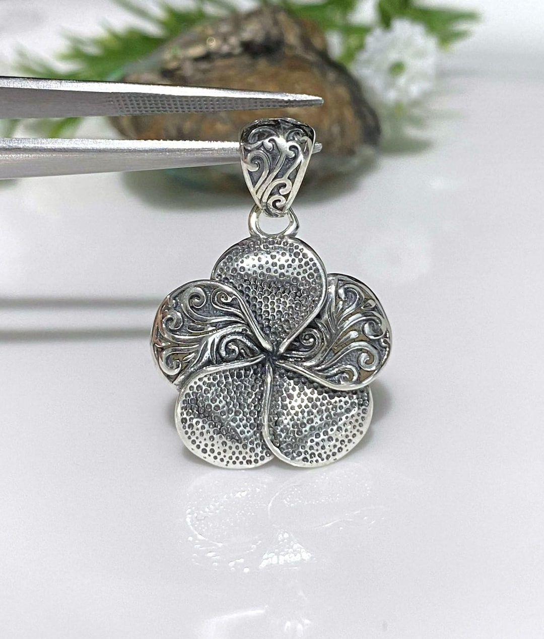 Vintage Sterling Silver Flower Pendant - Etsy