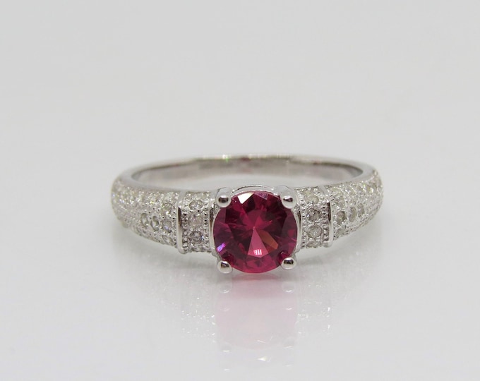 Vintage Sterling Silver White Topaz & Ruby Ring Size 6