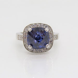 Vintage Sterling Silver Tanzanite & White Topaz Engagement Ring Size 7