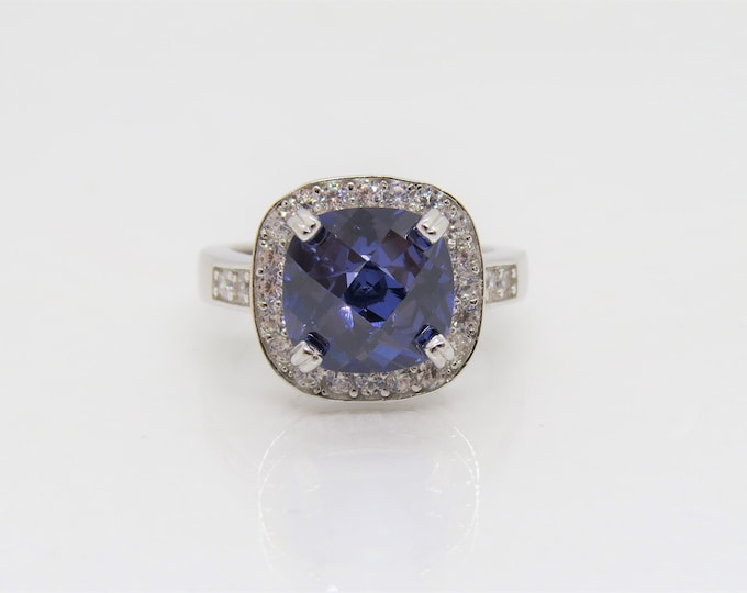 Vintage Sterling Silver Tanzanite & White Topaz Engagement Ring Size 7