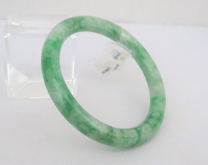 Vintage Translucent Natural Floral Green Jadeite Jade Bangle Bracelet 56.3MM