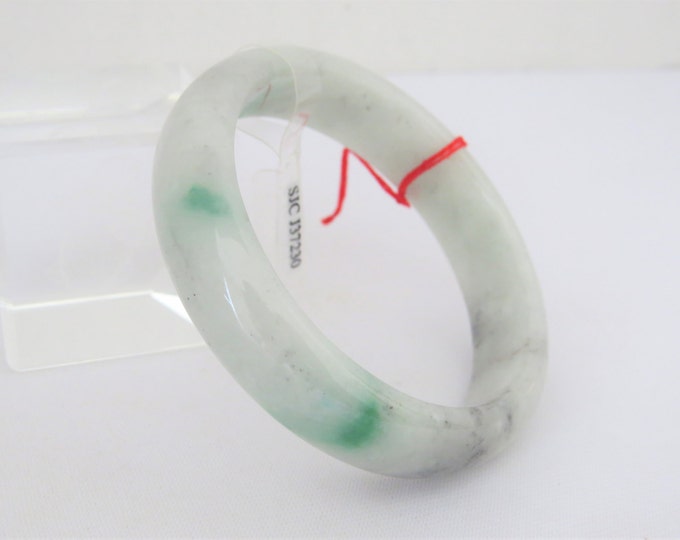 Vintage Translucent Natural Green White Grey Jadeite Jade Bangle Bracelet 56.8MM