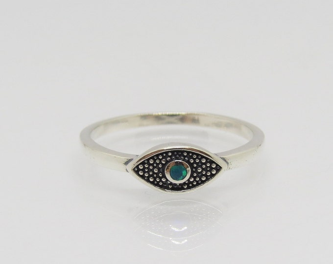 Vintage Sterling Silver Blue Opal Evil Eye, Eye Ring Size 9