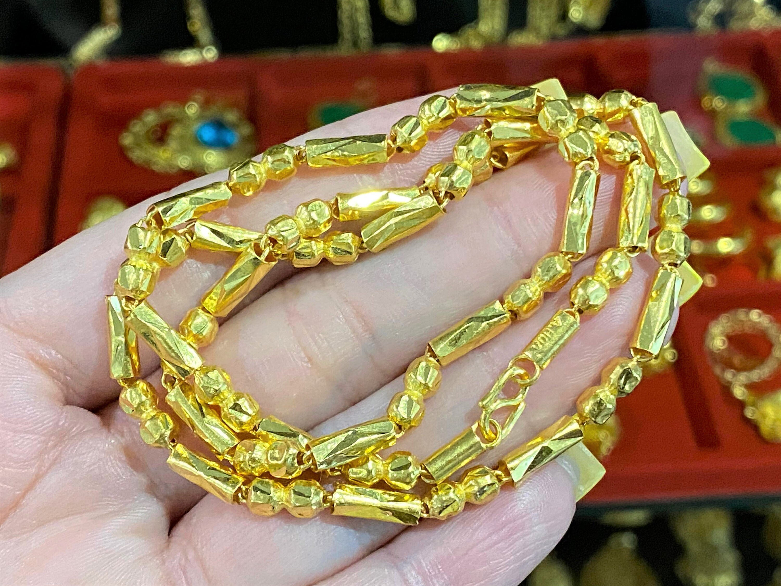 23K 980 Pure Gold Bamboo Balls Link Chain Necklace 18 1/2 23K 980 Pure Gold Bamboo Balls Link Chain Necklace 18 1/2