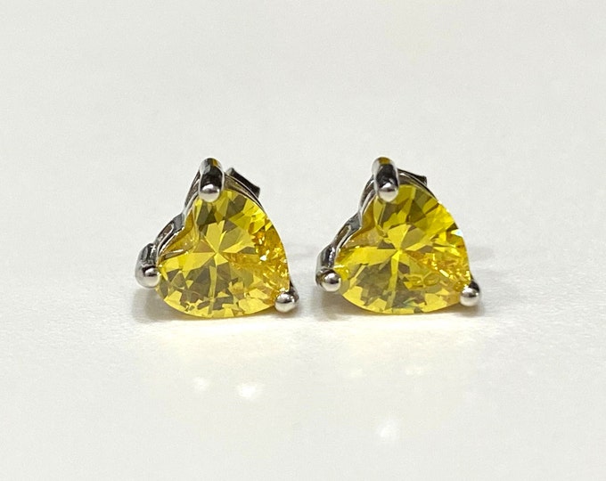 Vintage Sterling Silver Heart cut Citrine Earrings.