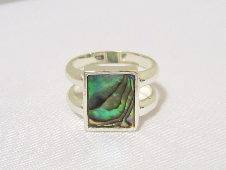 Vintage Sterling Silver Inlay Abalone Ladies Band Ring Size 7.5