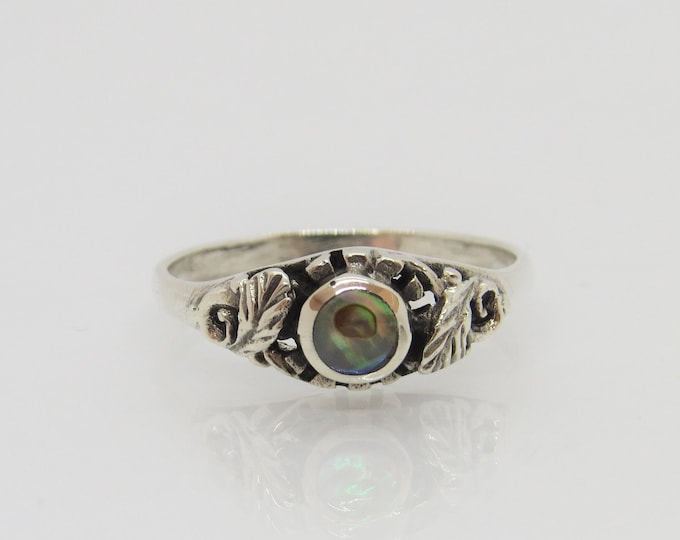 Vintage Sterling Silver Abalone Leaf Ring Size 7