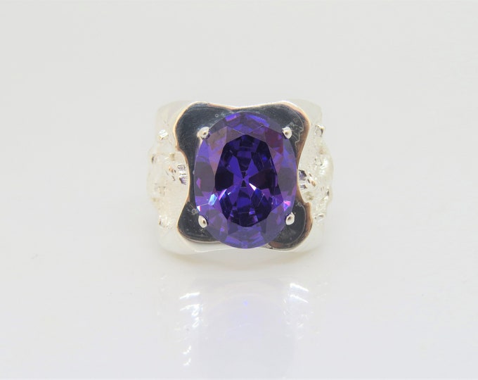 Vintage Sterling Silver Amethyst Tiger Ring Size 8.25