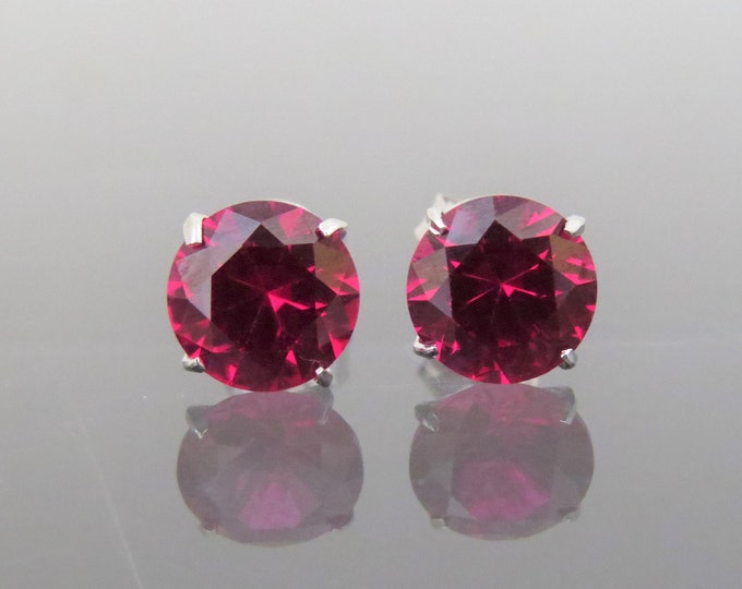 Vintage 18K Solid White Gold 4.08ct Round cut Ruby Stud Earrings