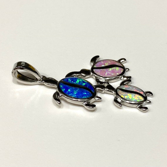 Vintage Sterling Silver White, Pink & Blue Opal T… - image 2