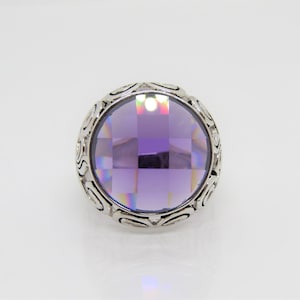 Vintage Modernist Sterling Silver Faceted Amethyst Dome Ring Size 8