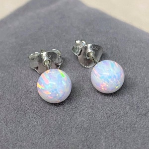 Vintage Sterling Silver White Opal Ball Stud Earrings 5MM