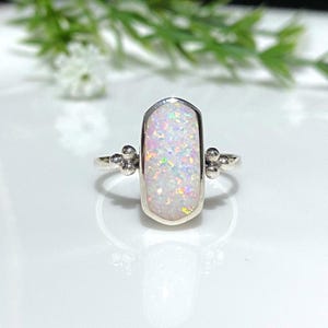 Vintage Sterling Silver White Opal Ring Size 8