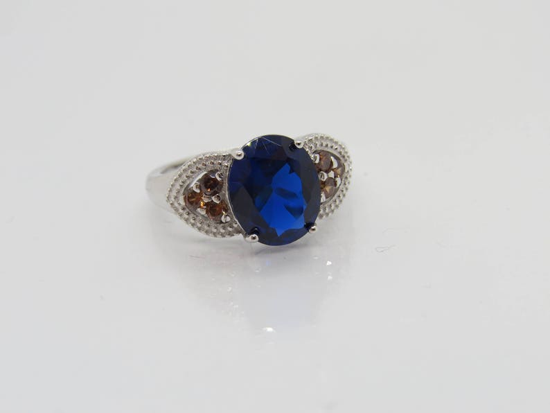 Vintage Sterling Silver Blue Sapphire & Citrine Ring Size 9 - Etsy