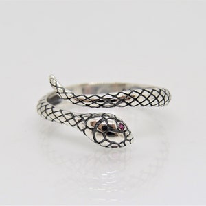 Sterling Silver Snake Ruby eyes Ring Size 8