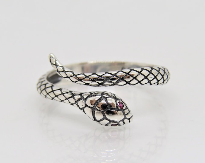 Sterling Silver Snake Ruby eyes Ring Size 8