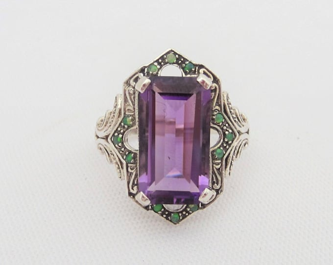 Vintage Sterling Silver Amethyst & Green Opal Ring Size 8