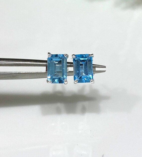 Vintage Sterling Silver Rectangular Aquamarine Ea… - image 8