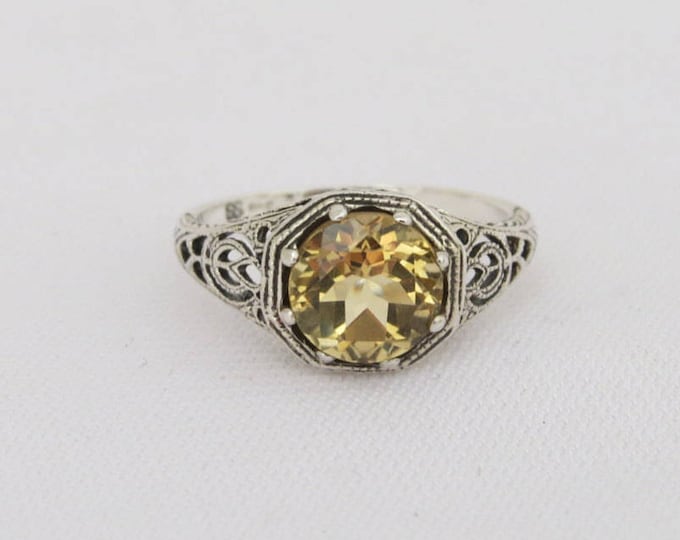 Sterling Silver Natural Citrine Filigree Ring Size 6