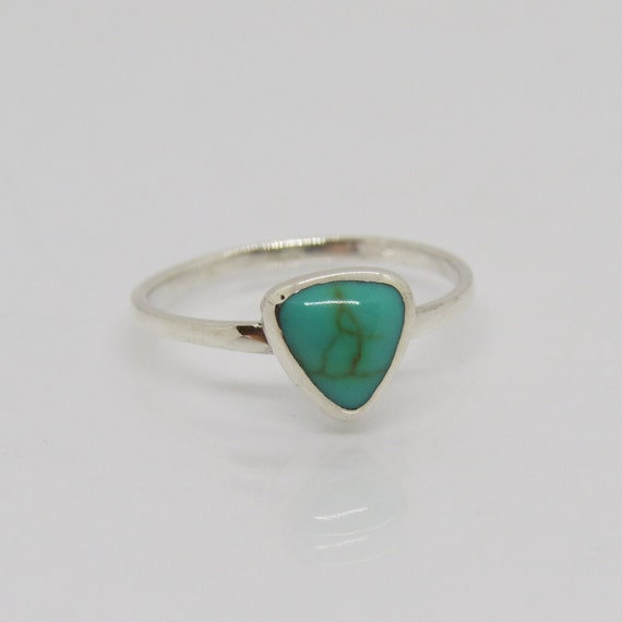 Vintage Sterling Silver Triangle Turquoise Ring S… - image 5