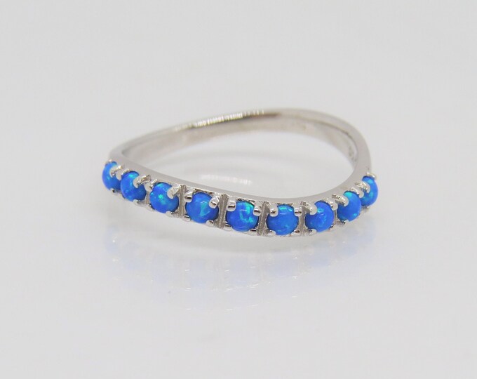 Sterling Silver Round Blue Opal Ring Size 7