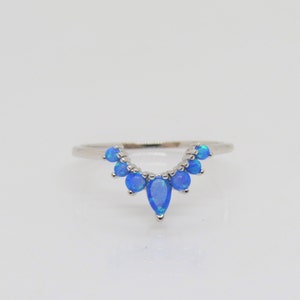 Vintage Sterling Silver Round & Pear cut Blue Opal Ring Size 9
