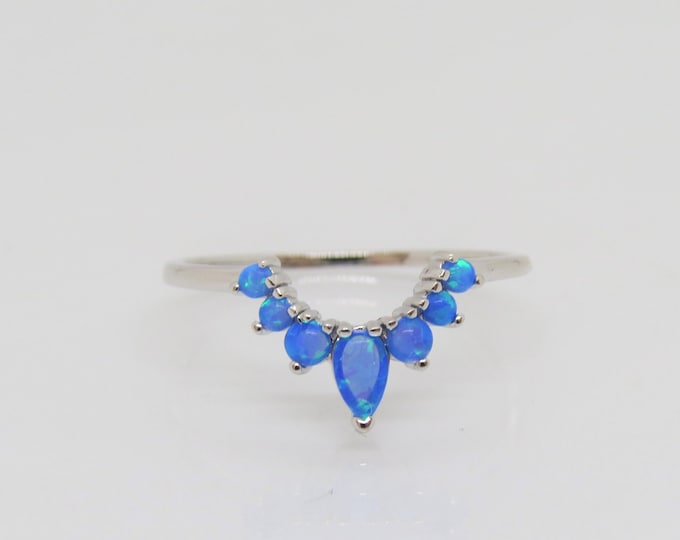 Vintage Sterling Silver Round & Pear cut Blue Opal Ring Size 9
