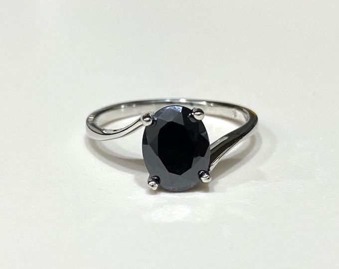 Sterling Silver Oval Cut Black Sapphire Ring Size 8