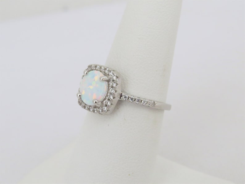 Vintage Sterling Silver White Opal /& White Topaz Engagement Ring Size 7