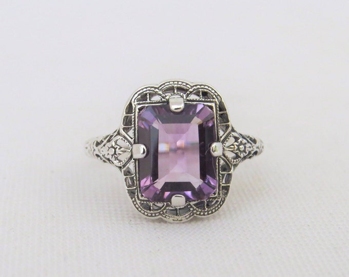 Vintage Sterling Silver Natural Amethyst Filigree Ring Size 7