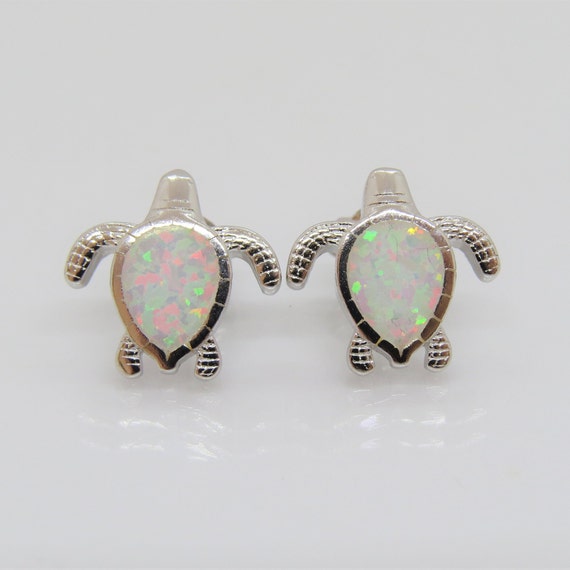 Vintage Sterling Silver White Opal Turtle Stud Ea… - image 2