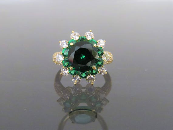 Vintage 18K Solid Yellow Gold 5.19ct Emerald & White Topaz | Etsy