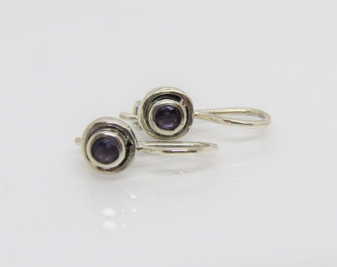 Vintage Sterling Silver Amethyst Hook Earrings