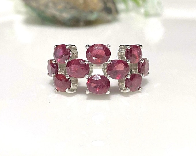 Vintage Sterling Silver 3.5ctw Natural Oval cut Ruby Ring Size 7