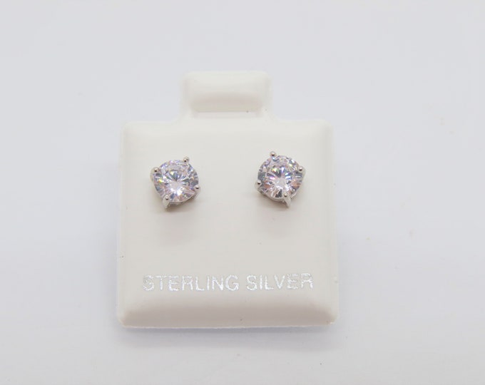 Vintage Sterling Silver White Topaz Stud Earrings 5MM