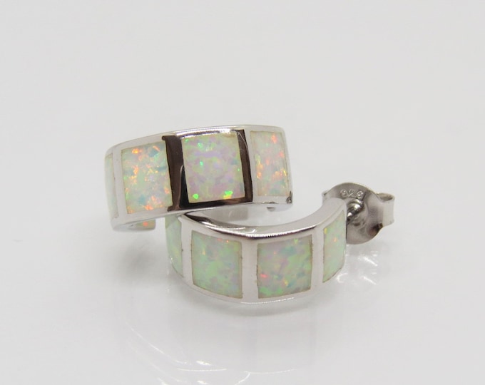 Vintage Sterling Silver White Opal Earrings