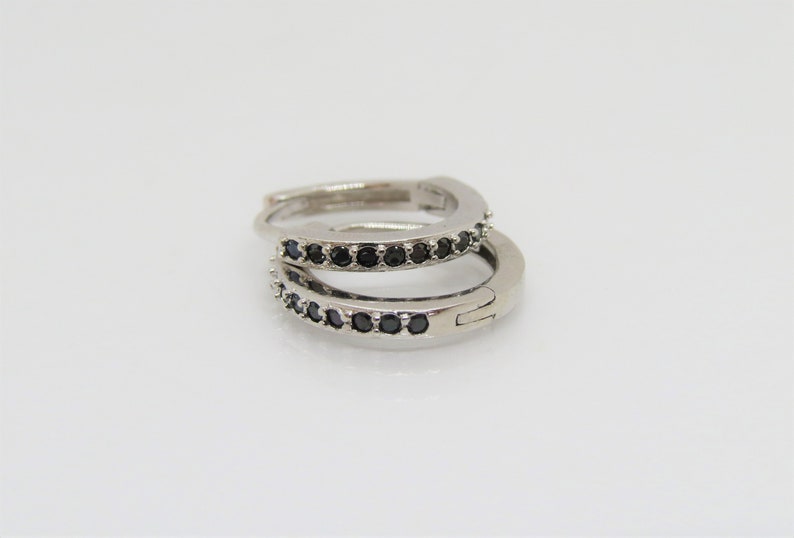 Vintage Sterling Silver Black Sapphire Hoop Earrings