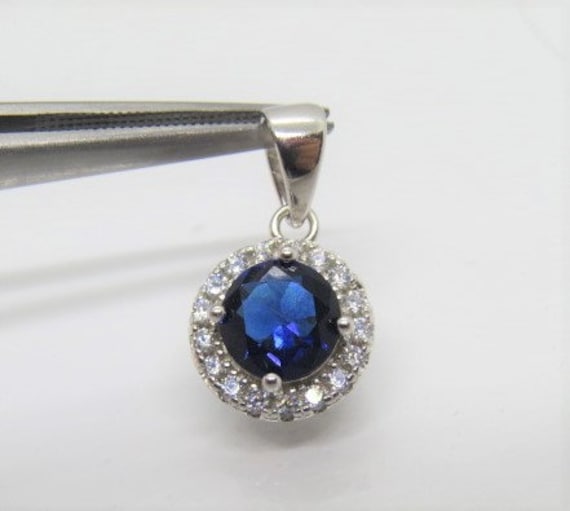 Vintage Sterling Silver Blue Sapphire & White Top… - image 1