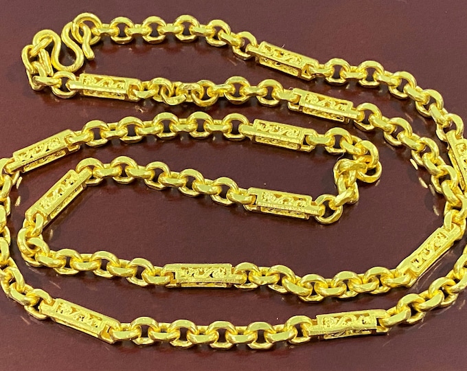 24K 980 Pure Gold Dragon Rolo Link Chain Necklace 24''