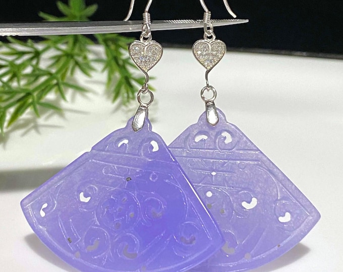 Vintage Sterling Silver Purple Lavender Jade Dangle Earrings