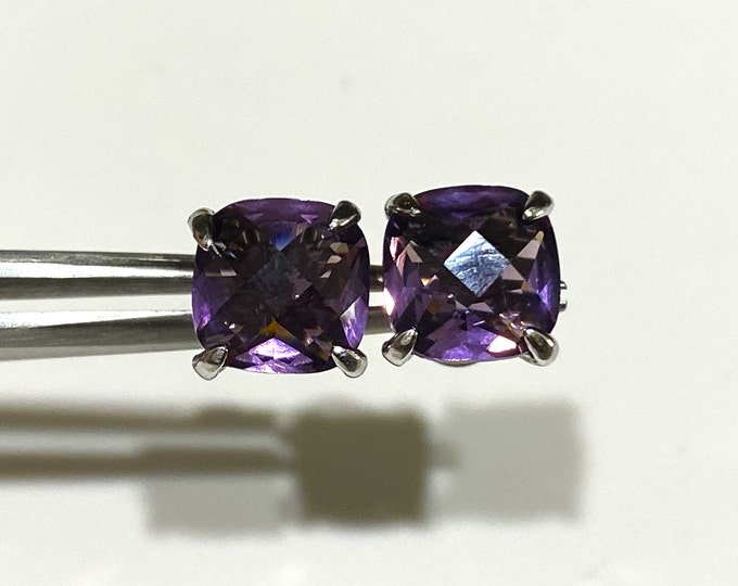 Vintage Sterling Silver Natural Square cut Amethyst Earrings.