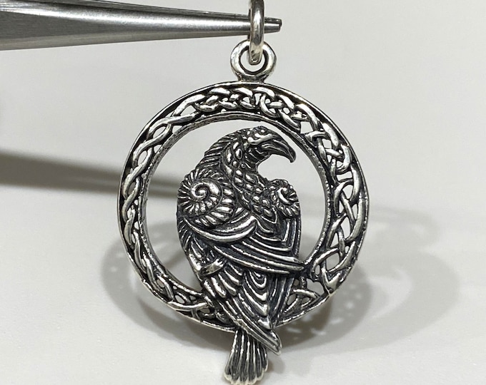 Sterling Silver Celtic Raven Pendant.