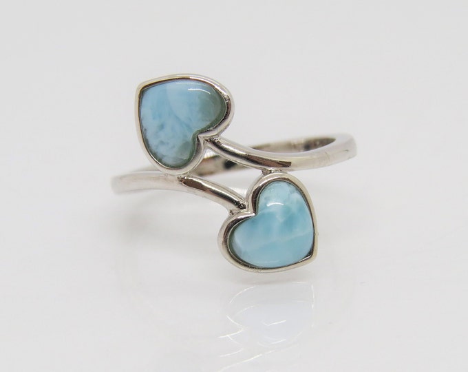 Sterling Silver Larimar Heart Bypass Ring Size 7