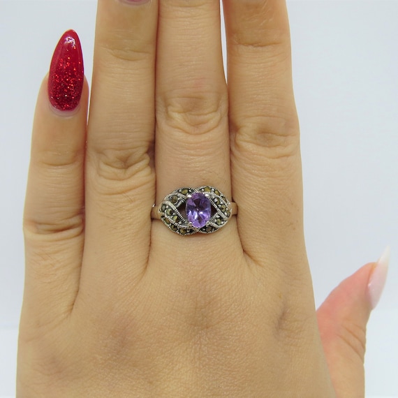 Vintage Sterling Silver Amethyst & Marcasite Ring Size 8 - Etsy
