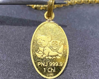 24K Pure Gold Lucky Pig Pendant: Vintage Charm.