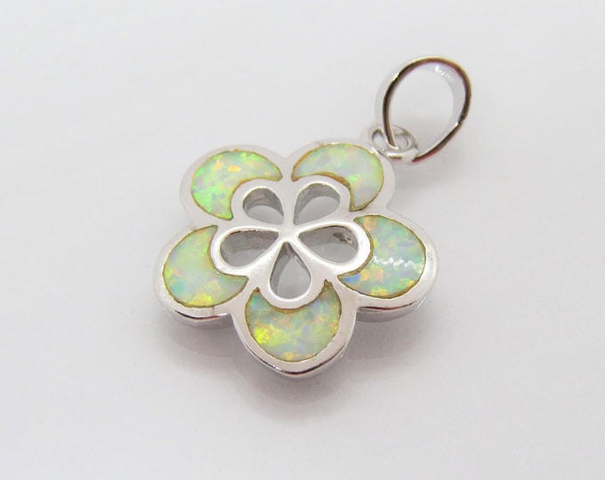 Vintage Sterling Silver White Opal Flower Pendant