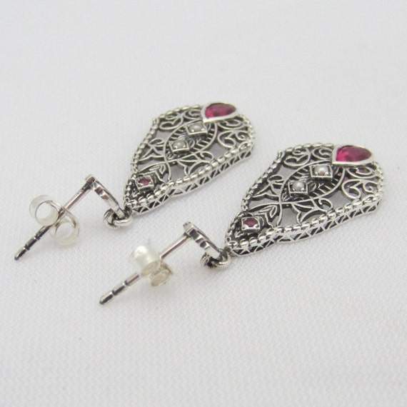 Vintage Sterling Silver Ruby & Seed Pearl Filigre… - image 2