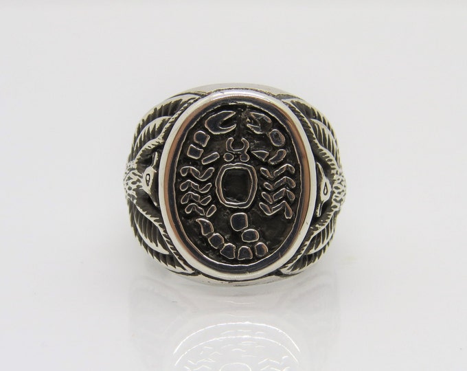 Vintage Sterling Silver Scorpion & Thunder Bird Mens Ring Size 11