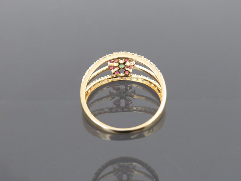 White Topaz /& Emerald Flower Ring Size 6.25 Vintage 18K Solid Yellow Gold Ruby