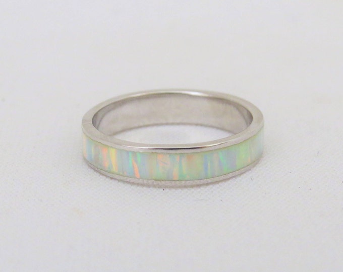 Sterling Silver Inlay Fire Opal Band Ring Size 7